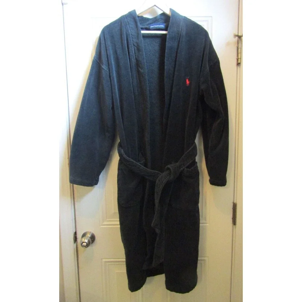 Polo Ralph Lauren Bath Robe Pony Logo 100% Cotton Sleepwear Navy Blue Mens S/M